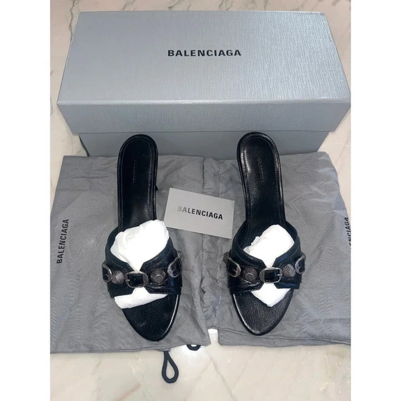 BALENCIAGA Cagole Sandals in Black 37 with Box Womens Mules High Heels - Picture 5 of 16